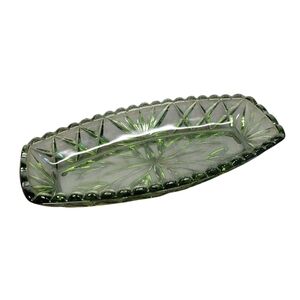 Vintage Hazel Atlas Green Oblong Glass Dish Cut Green Trinket Fish Tray Decor